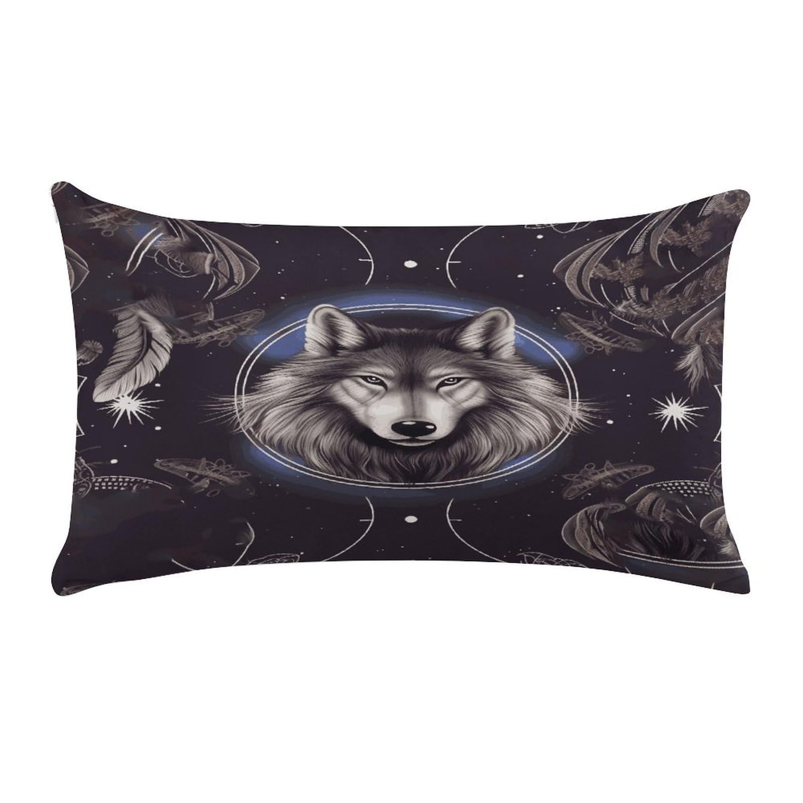 LDGSUPH Wolves and Dream Catchers Throw Pillow Cover with Zipper Long Throw Pillow Case Anti-Fading Pillow Protector Super Soft Decorative Cushion Case Exquisite Plush Pillowcase12 X 20 in