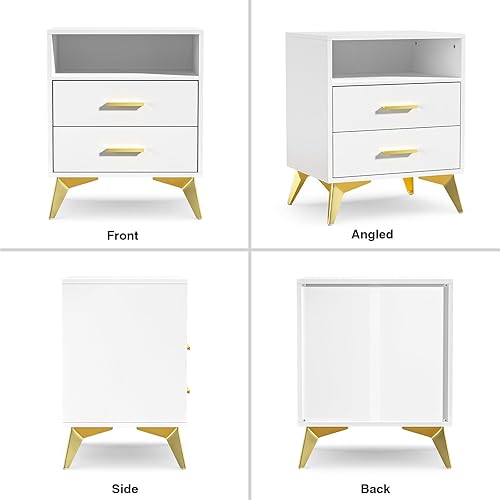 Miniatura 7 de Giluta Mesita de noche blanca con cajones, mesitas de noche modernas doradas para dormitorio, organizador de mesita de noche con almacenamiento