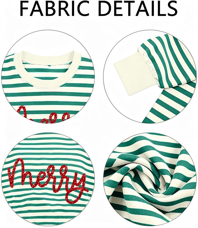 Christmas Sweatshirts For Women Merry Sequin Glitter Patch Striped Pullover - image 7