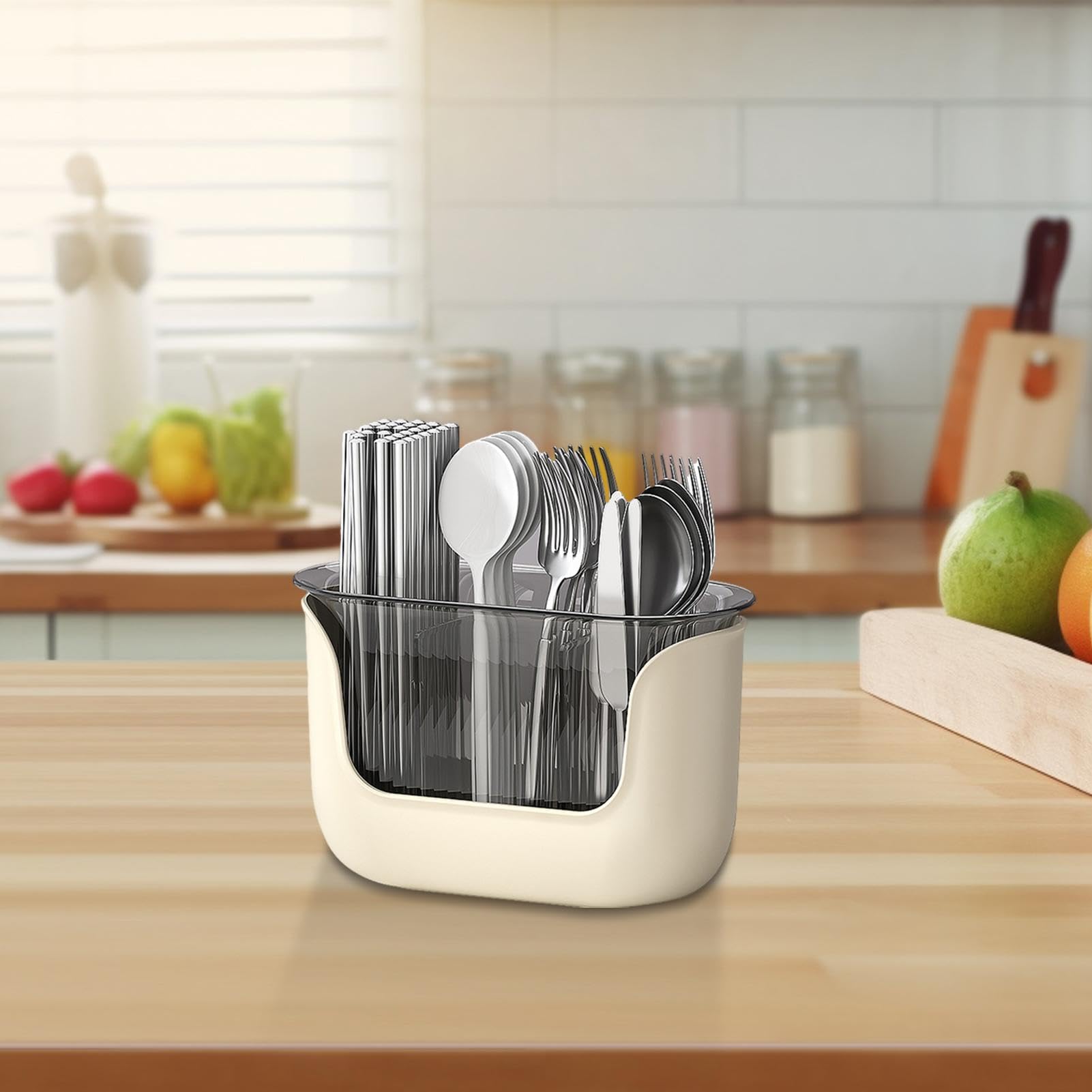 Porte-couverts pour plan de travail, porte-ustensiles de cuisine | Récipient à couverts avec 3 compartiments | Récipient transparent pour ustensiles, support de spatule pour couverts, plan de travail Porte-couverts pour plan de travail, porte-ustensiles de cuisine | Récipient à couverts avec 3 compartiments | Récipient transparent pour ustensiles, support de spatule pour couverts, plan de travail