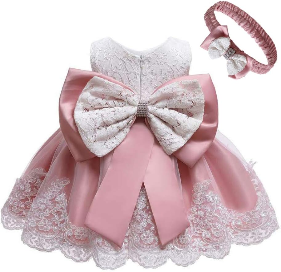 0-6T Toddler Baby Girl Embroidered Tutu Ball Gown Lace Dresses with Headwear