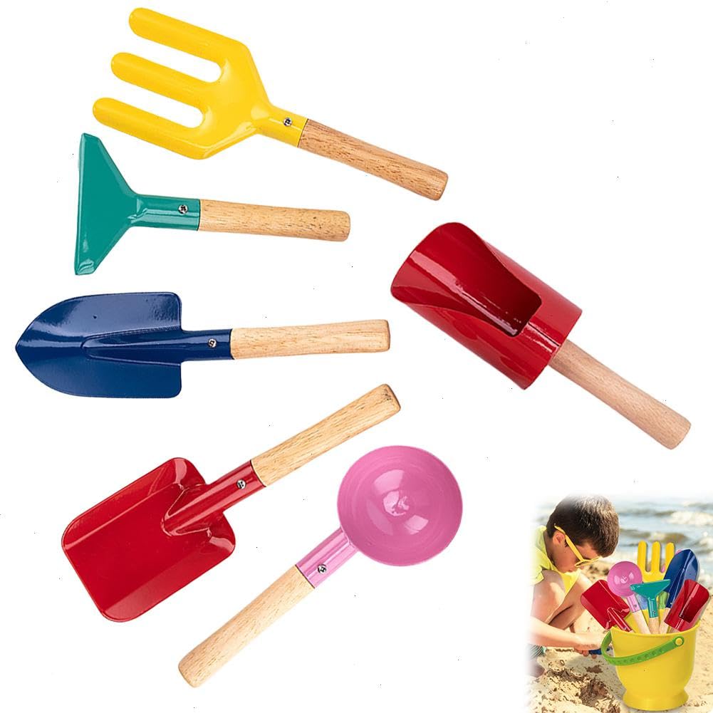 BuyB Juego de 6 Herramientas de Playa para niños, 8 Juguetes de Caja de Arena, Juguetes de Playa para niños de 8 a 12 años, Herramientas de jardinería para niños, Herramientas de jardín de Metal con