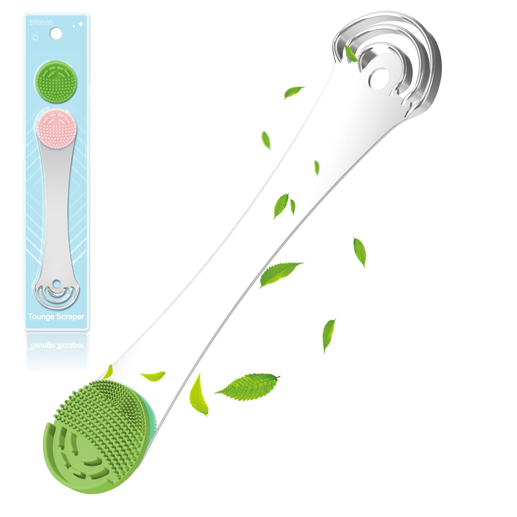 Moosec Tongue Scraper Cleaner, Get Rid of White Tongue, 100% BPA Free - Pink&Green