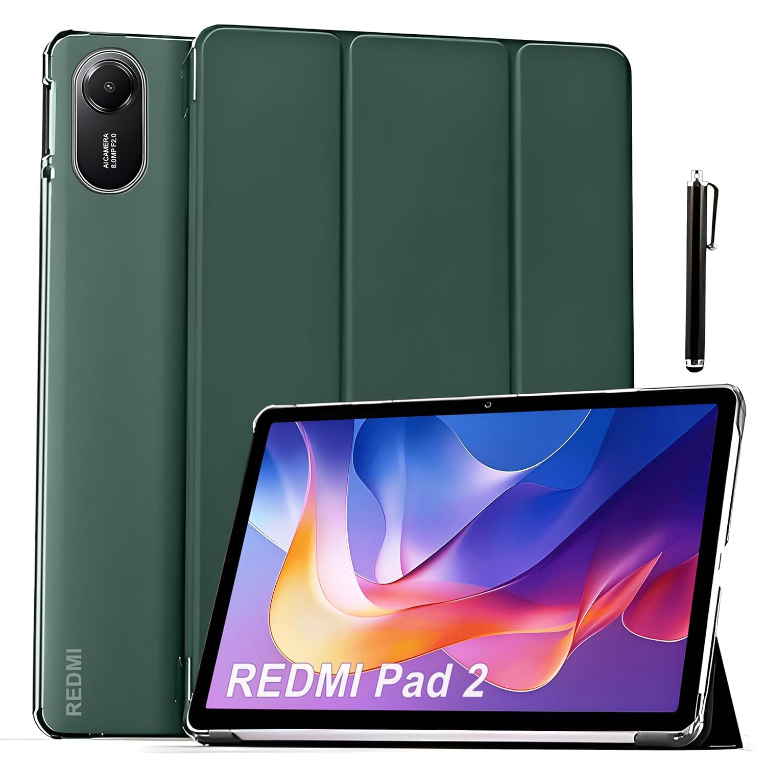 ProElite Case Cover for Xiaomi Redmi Pad 2 11 inch Cover, Smart Flip Case Cover for Xiaomi Redmi Pad 2 11 inch Translucent Back with Stylus Pen [Auto Sleep Wake Feature], Dark Green