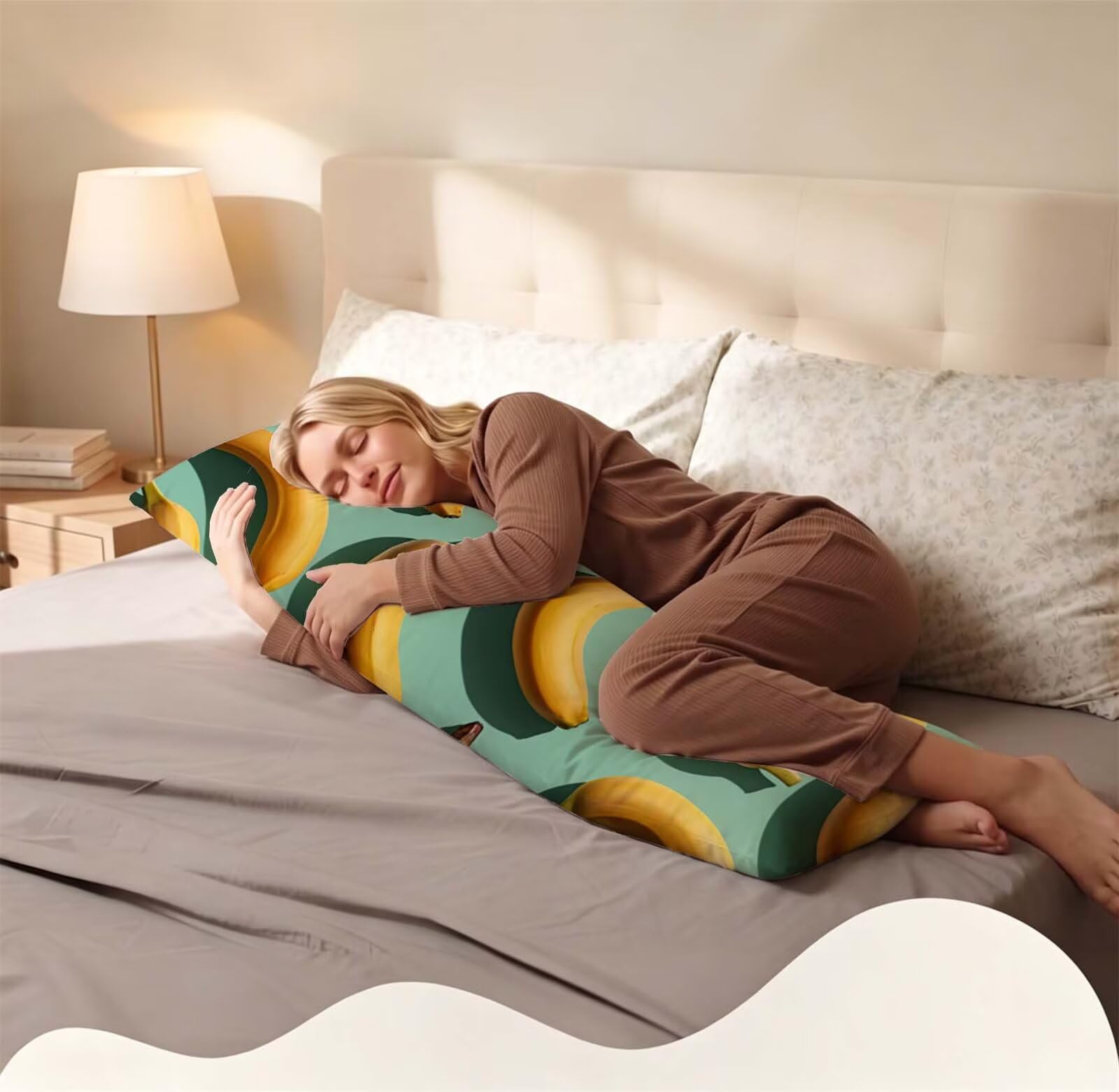 Fodera Cuscino 55 x 160 cm, Giallo-21 Velluto Copricuscini Letto, | con Invisibile Cerniera, Morbida e Traspirante, per biancheria da letto, divano, hotel, chi dorme sul fianco Banana-2 j-261