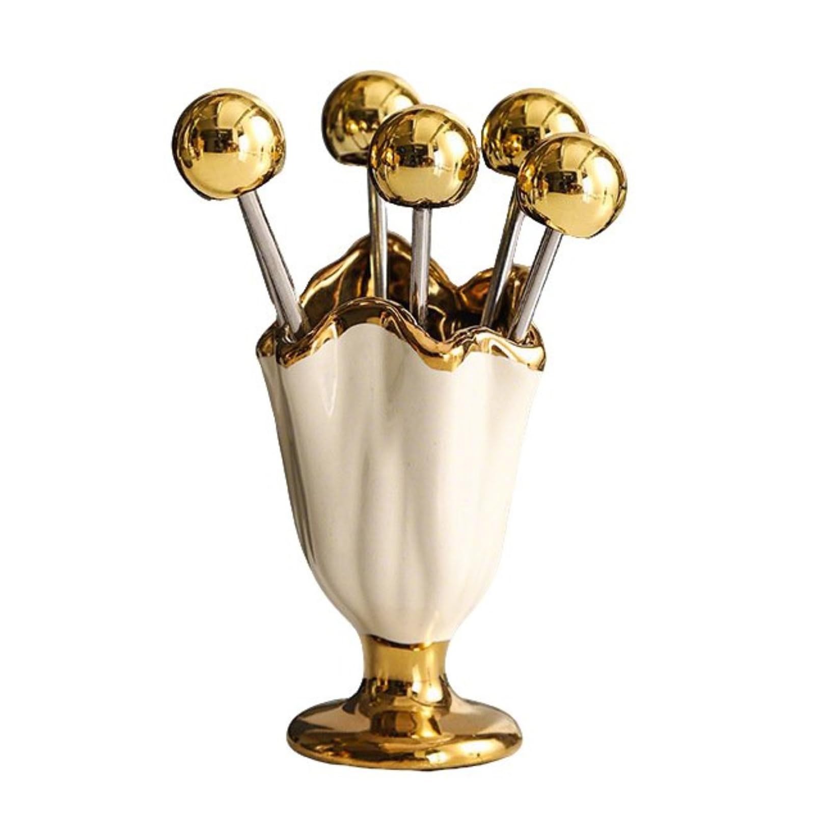 Set di 6 Forchette da Frutta con Supporto in Ceramica, Mini Forchette di Lusso in Acciaio Inossidabile per Dessert, Antipasti, Frutta e Dolci,White 1