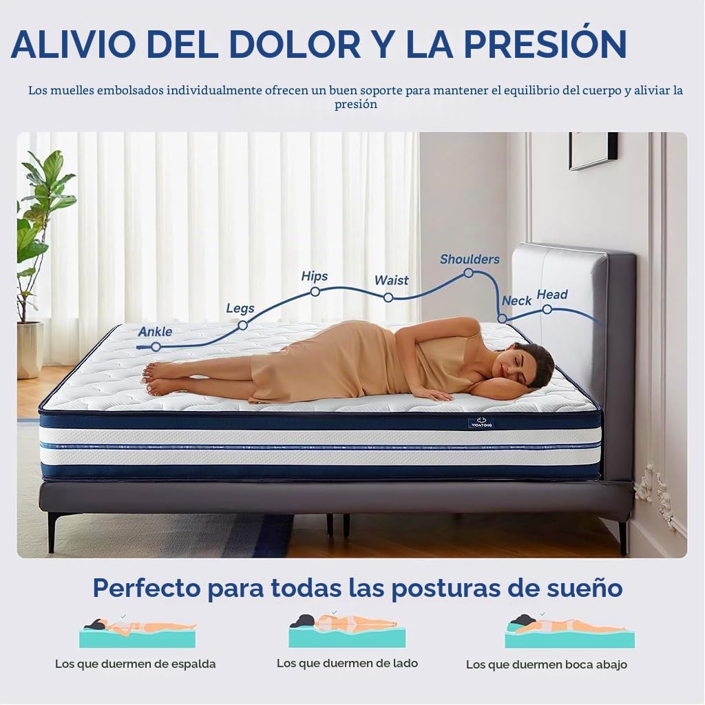 Colchón Viscoelástico 140x200 cm | Altura 28cm | Cama de Espuma Memoria | Antibacteriano y Hipoalergénico | Ergonómico Firmeza Media | Alta Densidad | Transpirable y Duradero | Certificado Oeko-Tex
