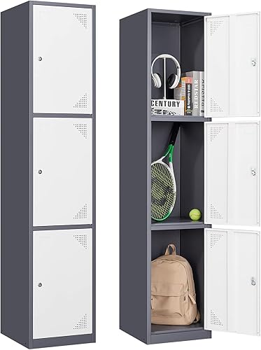 Vista 61 de Taquillas de metal para empleados, armario de almacenamiento de acero con 5 puertas para el hogar, oficina, escuela, gimnasio (blanco)