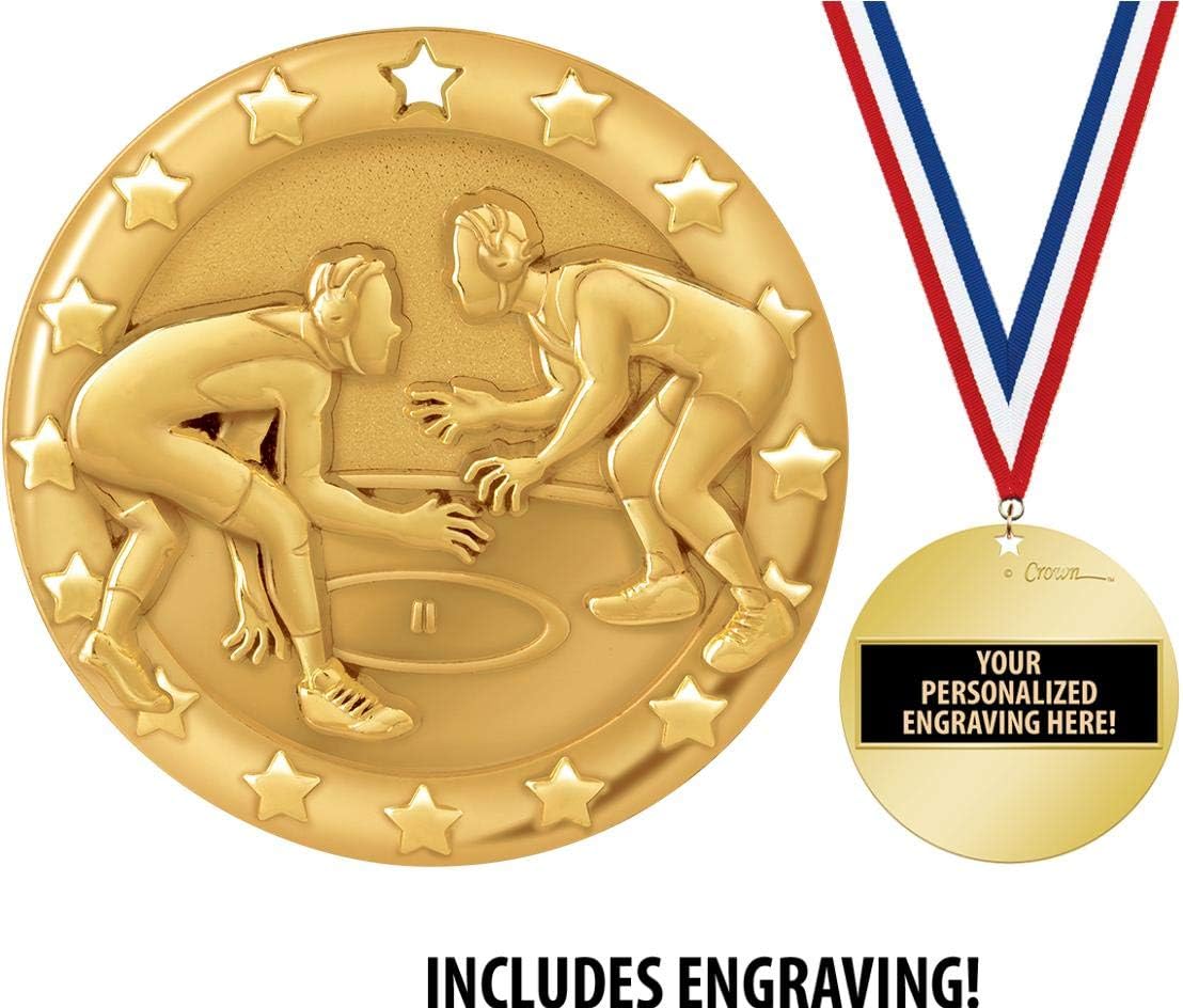 Crown Awards Wrestling Medal, 2" Shiny Gold Wrestling Medals for Kids with Free Custom Engraving