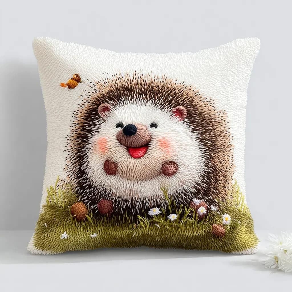 Latch Hook Pillow Kit For Adults,Hedgehog 17X17In Latch Hook Kit For Pillow Cover With Instruction For Beginner Cross Stitch Sofa Cushion Cover With Crochet Yarn For Beginners And Home Decor