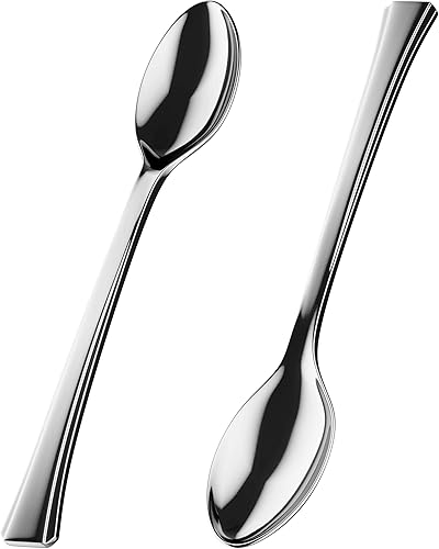 Miniatura 8 de Exquisite Mini cucharas de plástico plateadas para cucharas de degustación desechables paquete de 100 unidades mini cucharas de degustación mini