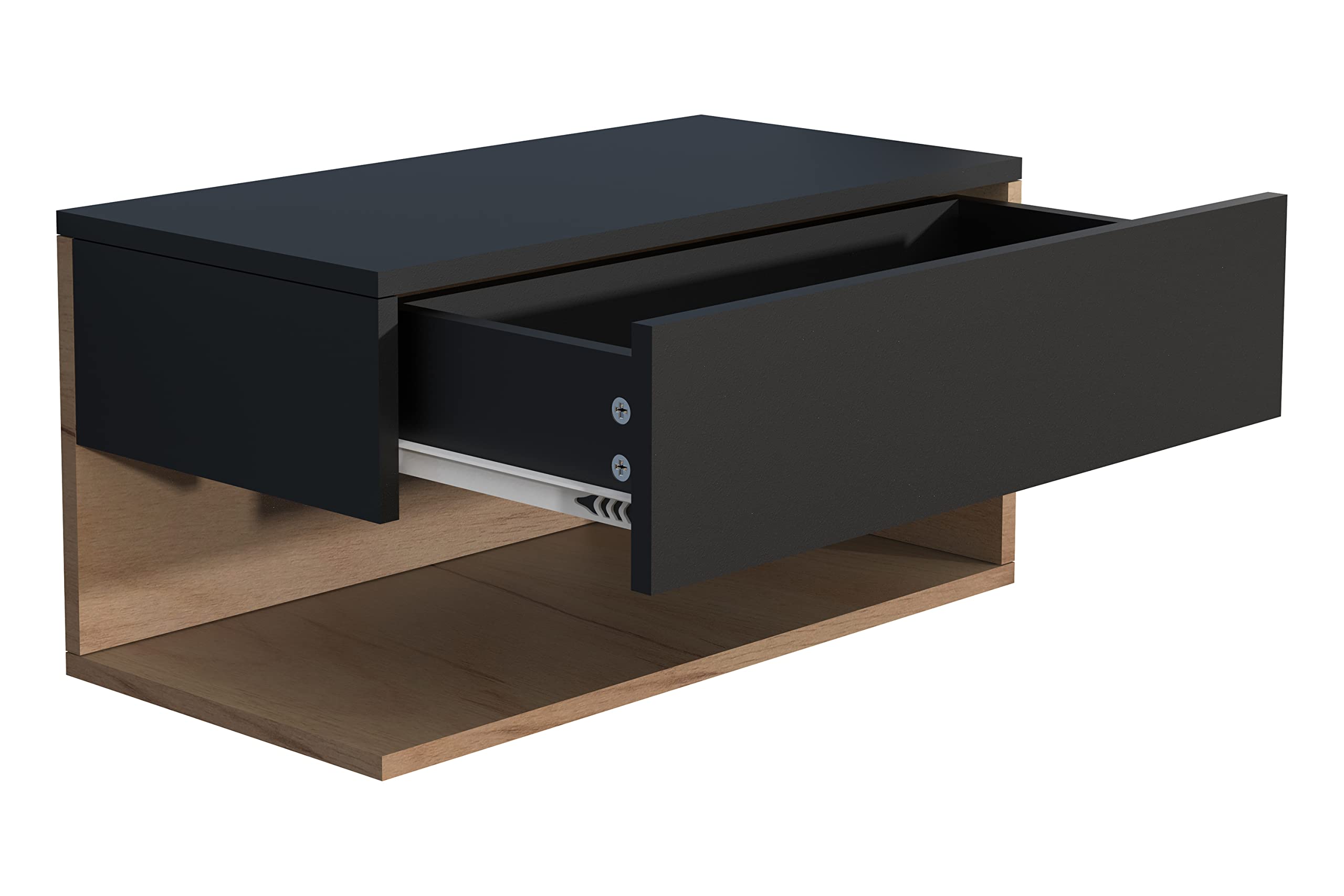 VCM Nachtschrank | Wandschublade | Wandboard | Nachttisch |Maße ca. H. 30 x B. 60 x T. 32 cm - Usal XL 60 cm Schwarz/Honig-Eiche