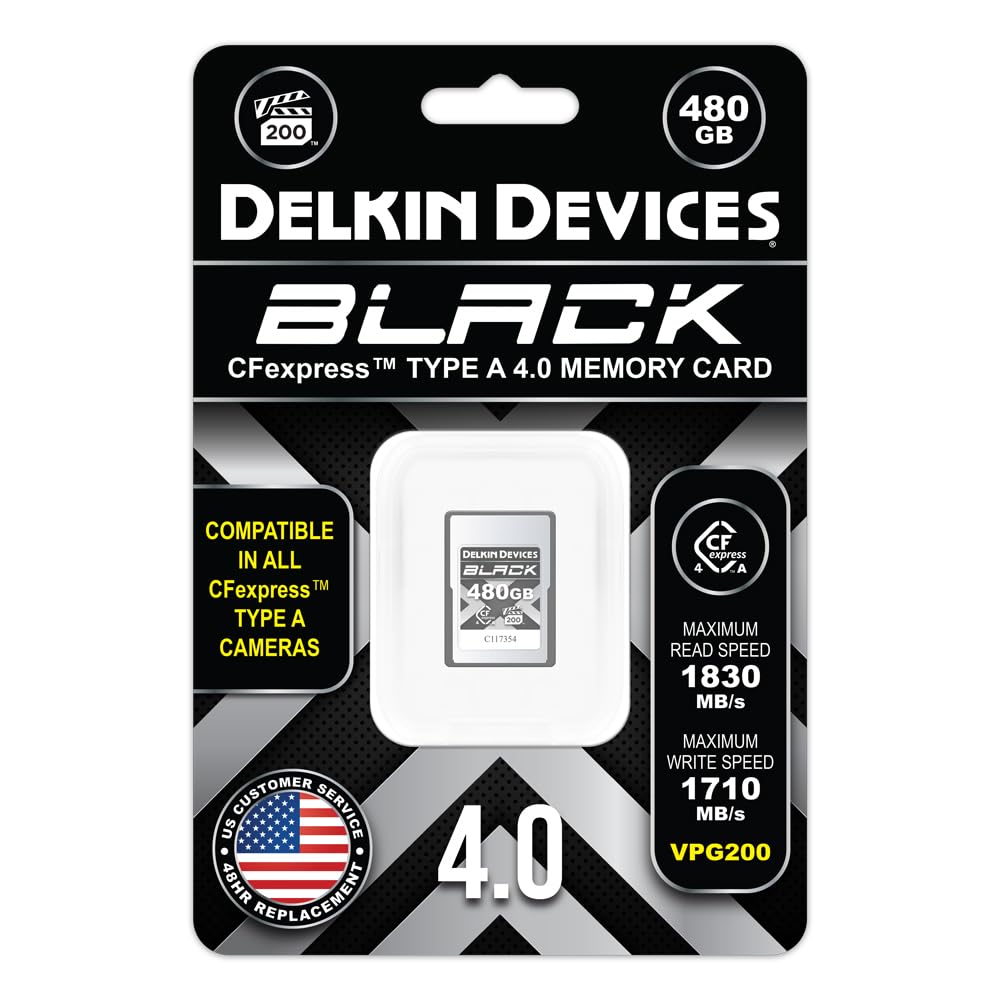Delkin Devices Scheda di memoria CFexpress di tipo A da 480 GB – Fino a 1830 MB/s in lettura, velocità di scrittura 1710 MB/s per video 8K, 6K e 4K, VPG200