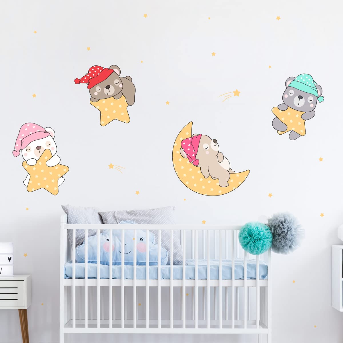 Children's Wall Stickers - Baby Room Decoration - Children's Bedroom Wall Sticker - Sleeping Bear in The Sky - H60 x L90 cm - Image 3
