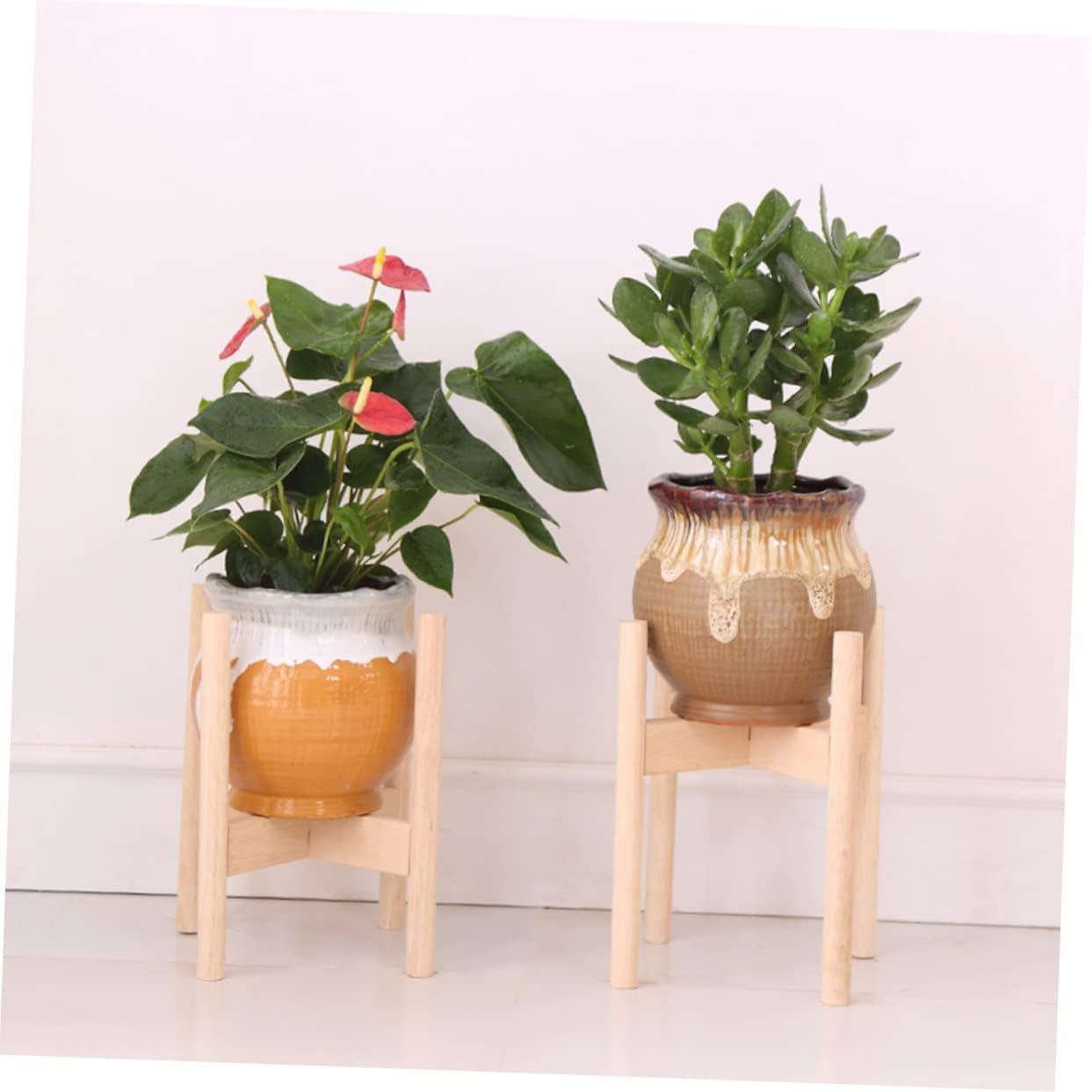 SUPVOX Sturdy Solid Wood Flower Pot Rack Modern Indoor Plant Stand for Room Balcony and Home Decor Wood Color Functional Durable Stylish Design for Organizing