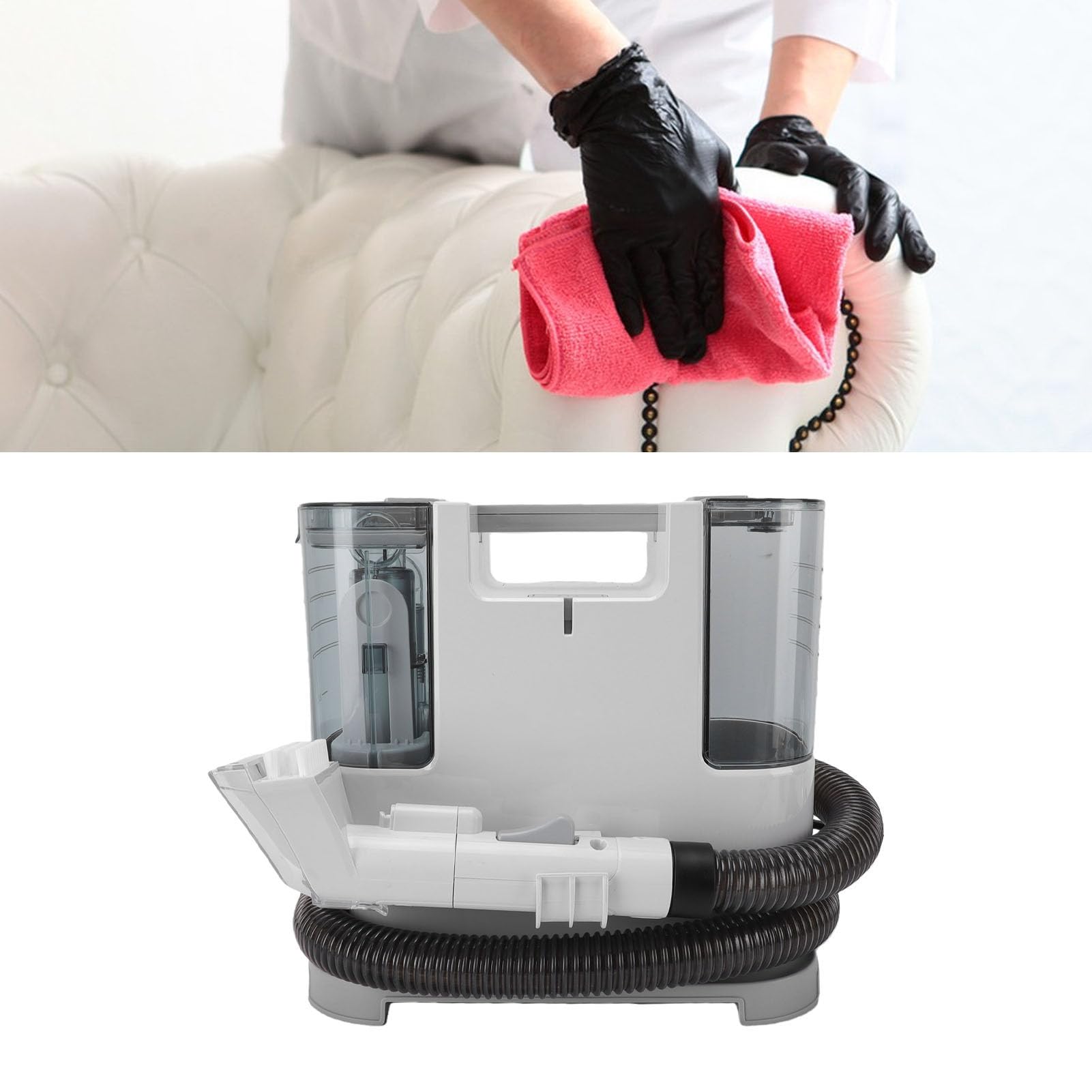 Generic Limpiador Eléctrico de Sofás de Tela, Limpiador de Alfombras con Fuerte Succión de 9 Kpa y Potencia de 400 W, con 2 Cabezales de Cepillo, Diseño de Tanque Doble, para Asiento de
