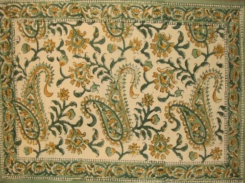 Homestead Rajasthan Paisley Cotton Table Placemat 19" x 13" Green