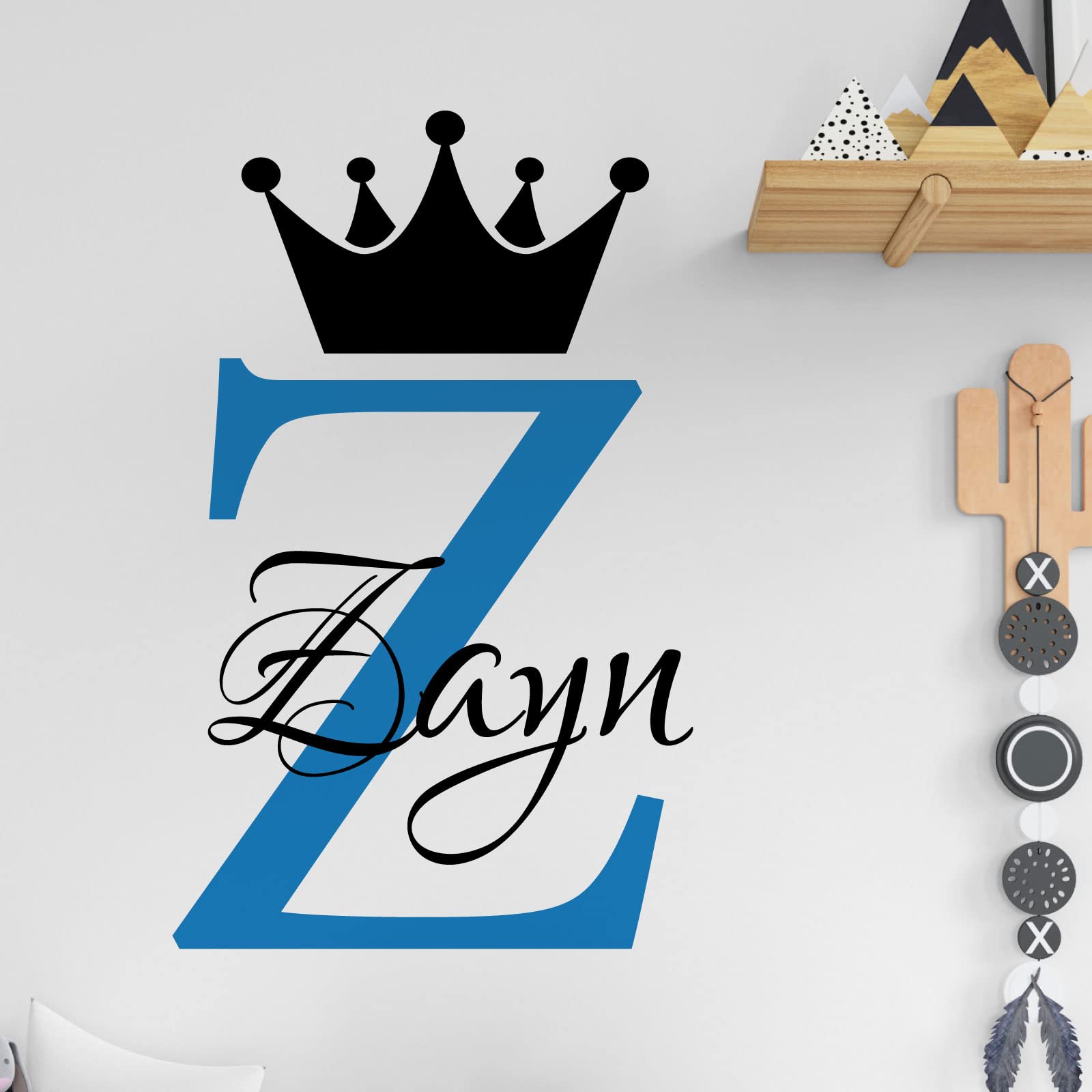 Personalised Name Baby Prince Princess Decal Wall Sticker - Initial Letter Crown [Large] [Ocean]