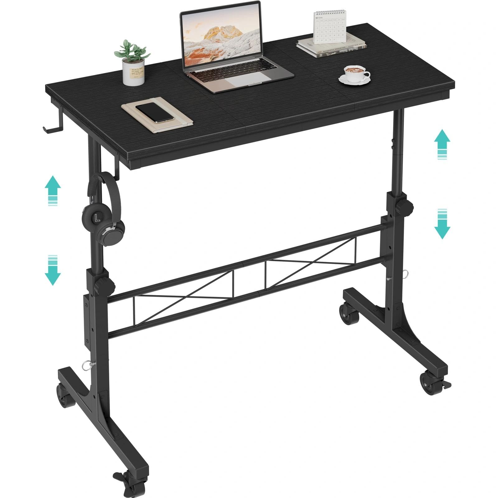 Photo 1 of WINAZ Small Portable Rolling Standing Desk - 32 Inch Adjustable Height Mobile Teacher Podium on Wheels for Classroom, Stand Up Desks for Treadmill Walking Pad, Couch Sofa Side Laptop Table, Black