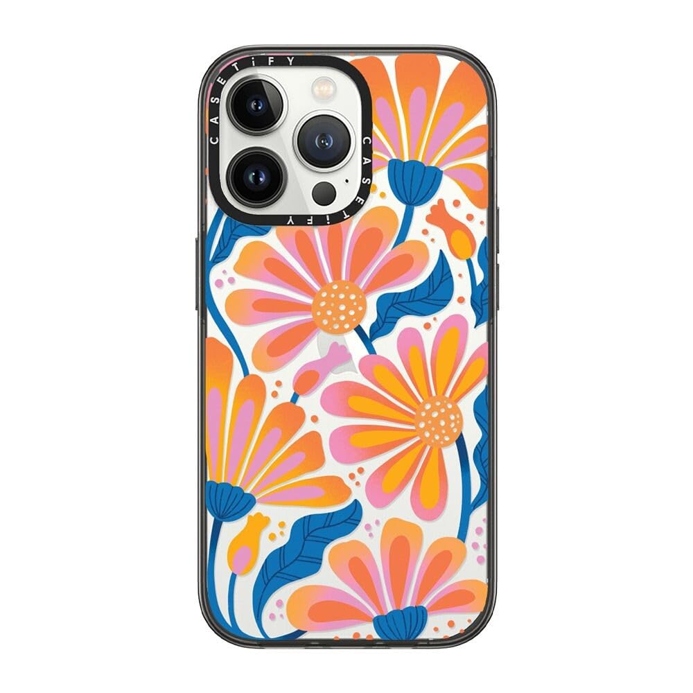 CASETiFY Compact iPhone 13 Pro Case [4 ft. 2X Military Grade Drop Protection/Slim/Lightweight] - Lazy Daisy - Clear Black