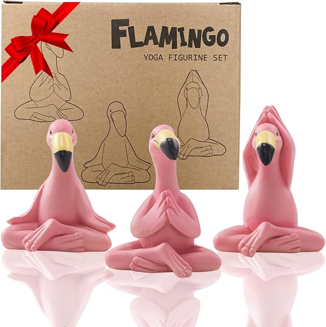 Goodeco Mini Yoga Flamingo Statues Garden Ornaments Outdoor  Pink Flamingo Figurine for Fairy Garden Desk Room Zen Décor Gifts For Women/Mum/Grandma/Girls Home Decorations Accessories 6.2CM Set 3