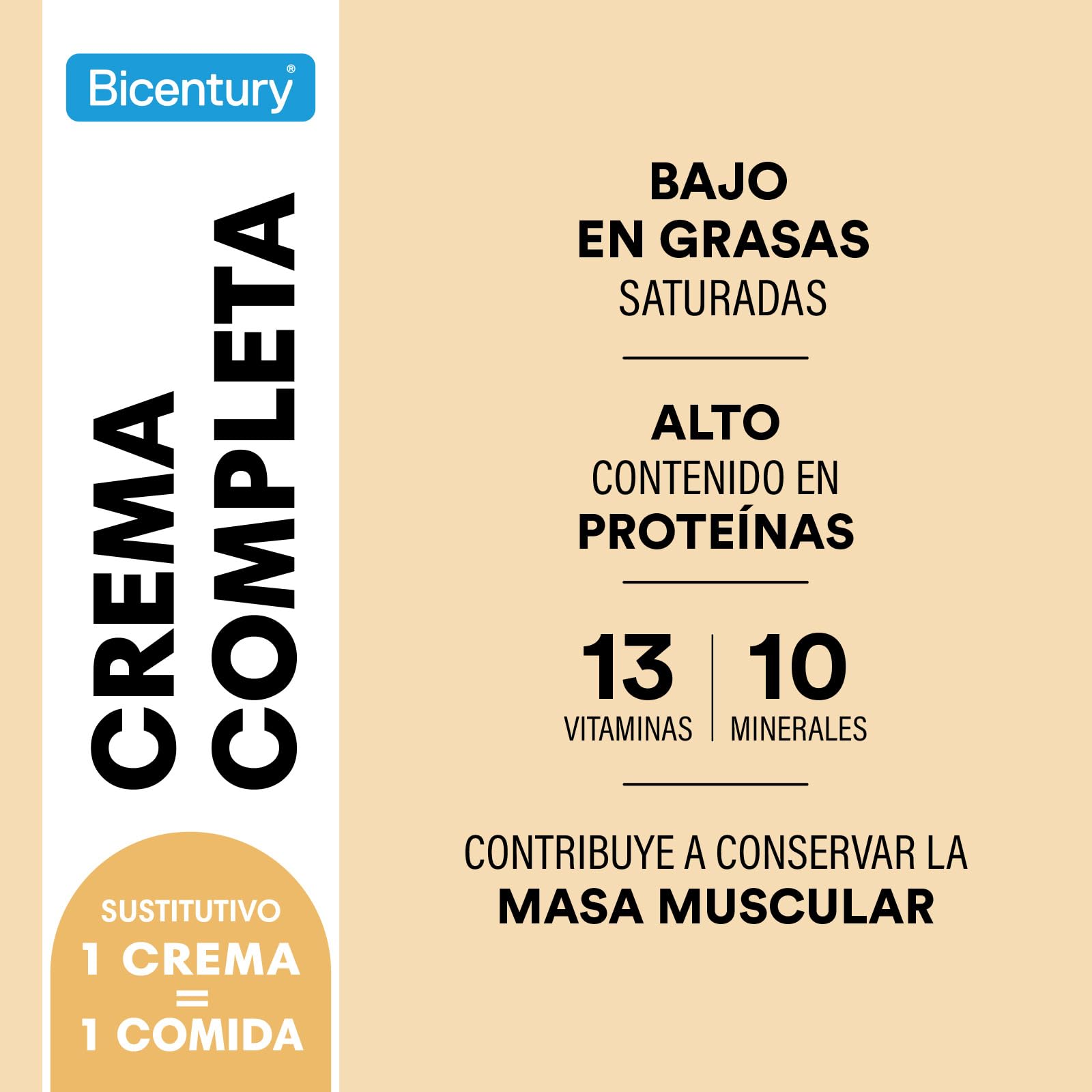 Bicentury Crema Completa Sustitutiva de Comida Sabor Vainilla, Rico en Proteínas y Bajo en Grasas saturadas, Una crema equivale a una comida completa, 540 g, 18 raciones