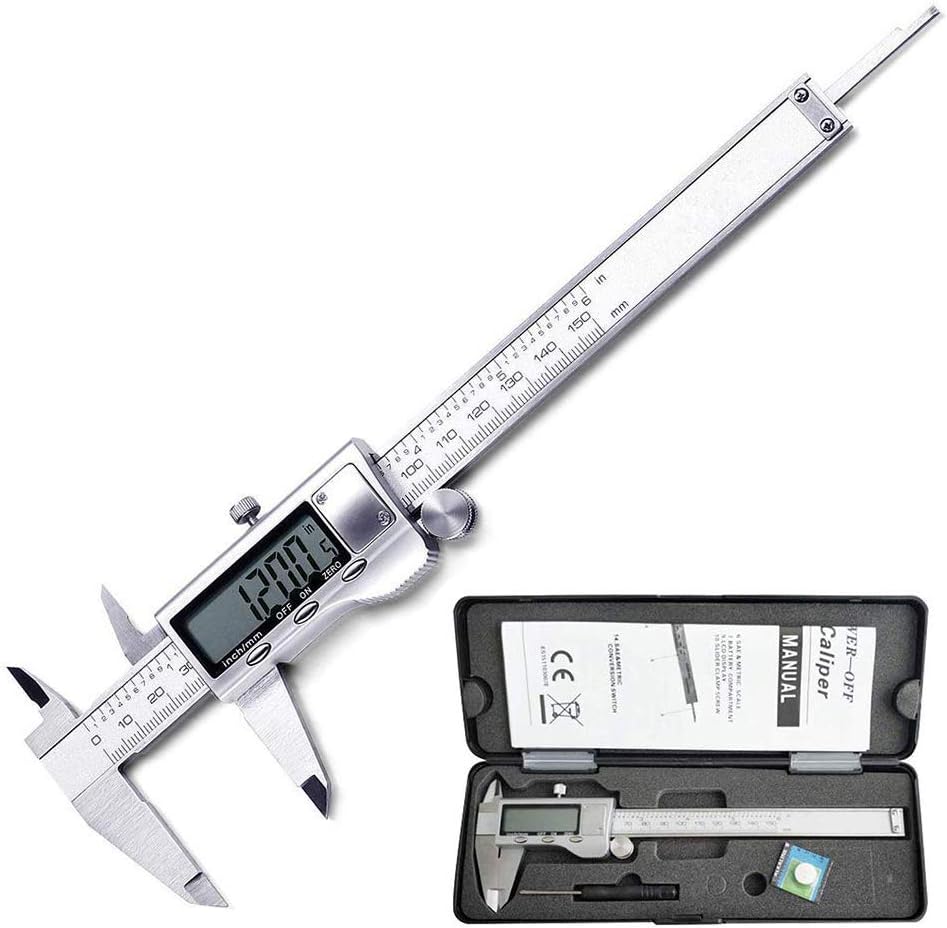 GOSCIEN Digital Caliper, 0-150mm / 0-6’’ Metric Inch Conversion Depth Gauge Measuring Tools, Stainless Steel Electronic Vernier Caliper with Extra-Large LCD Display Screen (0-150mm)