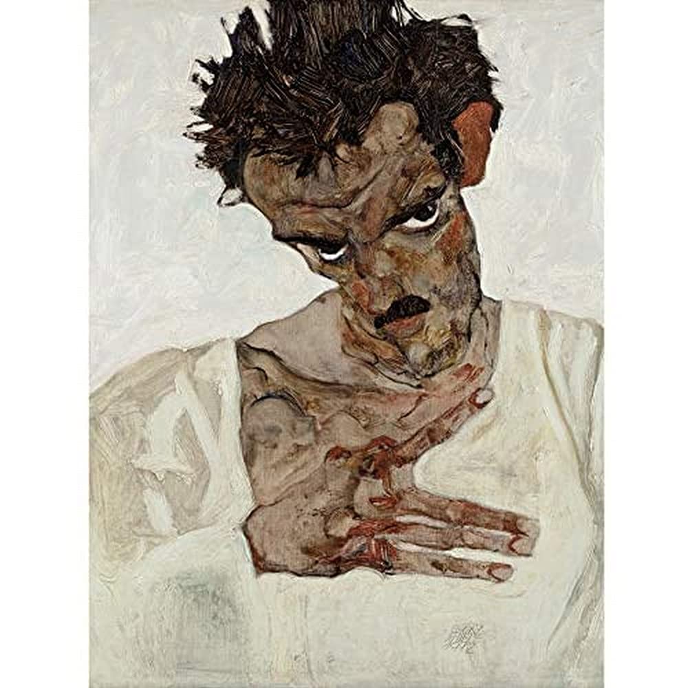 Egon Schiele Self Portrait With Lowered Head Art Print Canvas Premium Wall Decor Poster Mural
