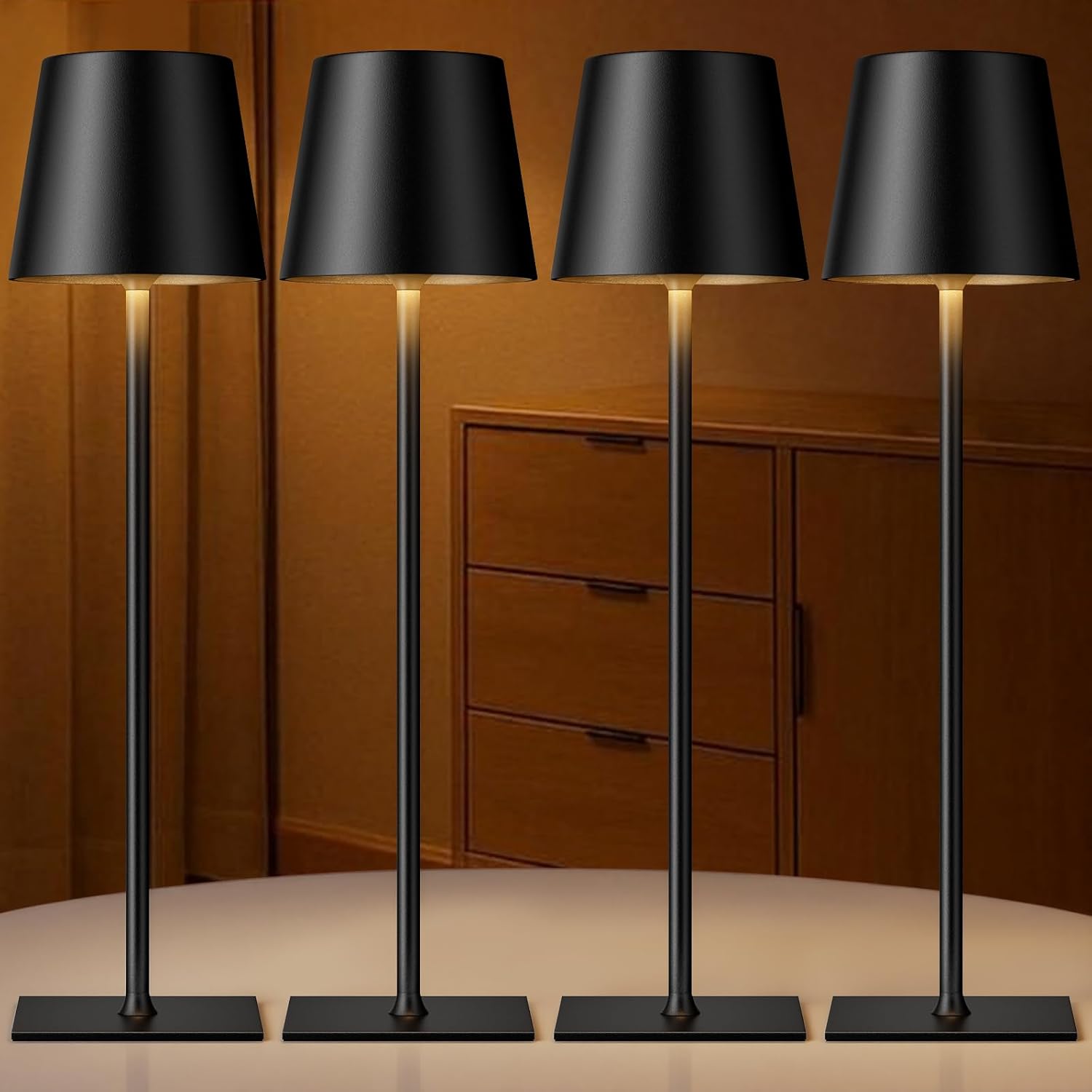 Black Cordless Rechargeable Table Lamp, 2 Pack Portable Desk Lamp with 5000mAh Battery, Touch Control Stepless Dimming, Wireless Night Light for Dining, Outdoor Camping, Coffee Shop, Waterproof Design