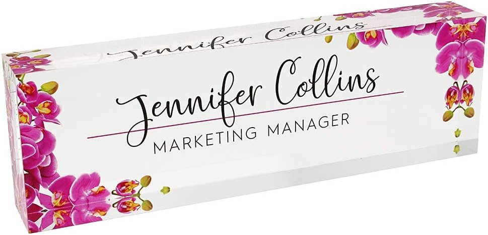 Premium Clear Acrylic Glass Block Unique Designed Name Plates for Your Desk - (8x2.5) – Orchids
