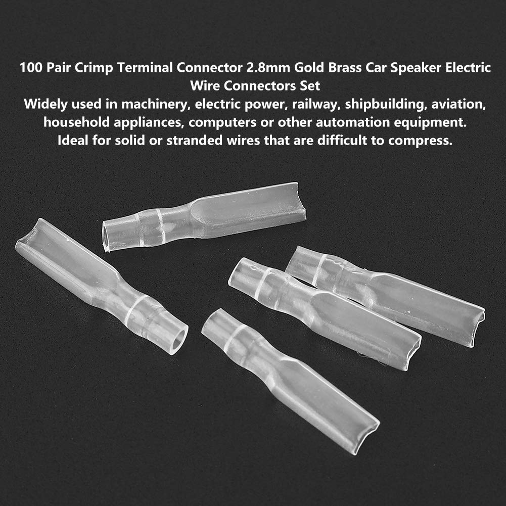 Gold Terminal,Plug Spring Terminal,100 Pair Crimp Terminal Connector 2.8mm Gold Brass Car Speaker Electric Wire Connectors Set for Connecting Power Cable and Electrical Equipment
