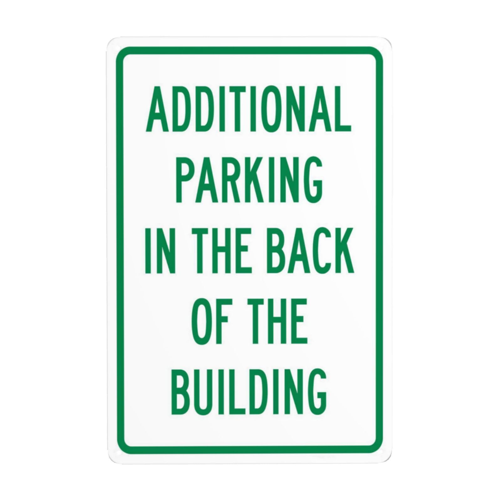 SMAZDFXX Additional Parking In The Back Of The Building Sign Metal Signs, Cautions Security Tin Sign, Parking Lot Safety Warning Posted Signs, Perfect for Street Business and Home Wall 8"x12"