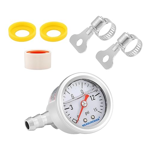 Miniatura 105 de MEASUREMAN - Manómetro de presión de combustible, 0 a 15 psi, acero inoxidable, relleno de glicerina, esfera negra de 1.5 pulgadas, adaptador en T