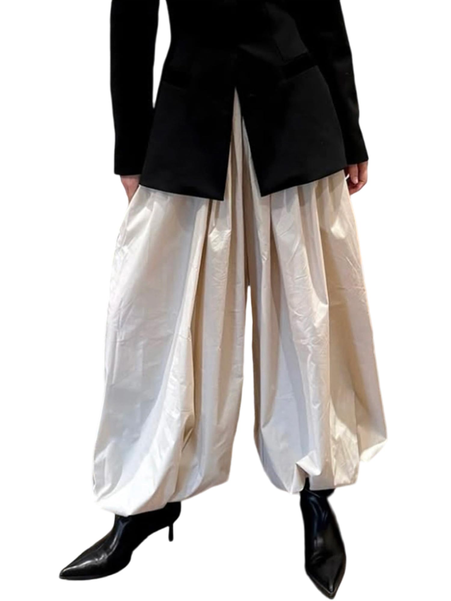 Women Balloon Pants Y2k High Waist Pleated Long Bloomers Pants Wide Leg Harem Lantern Trousers Going Out