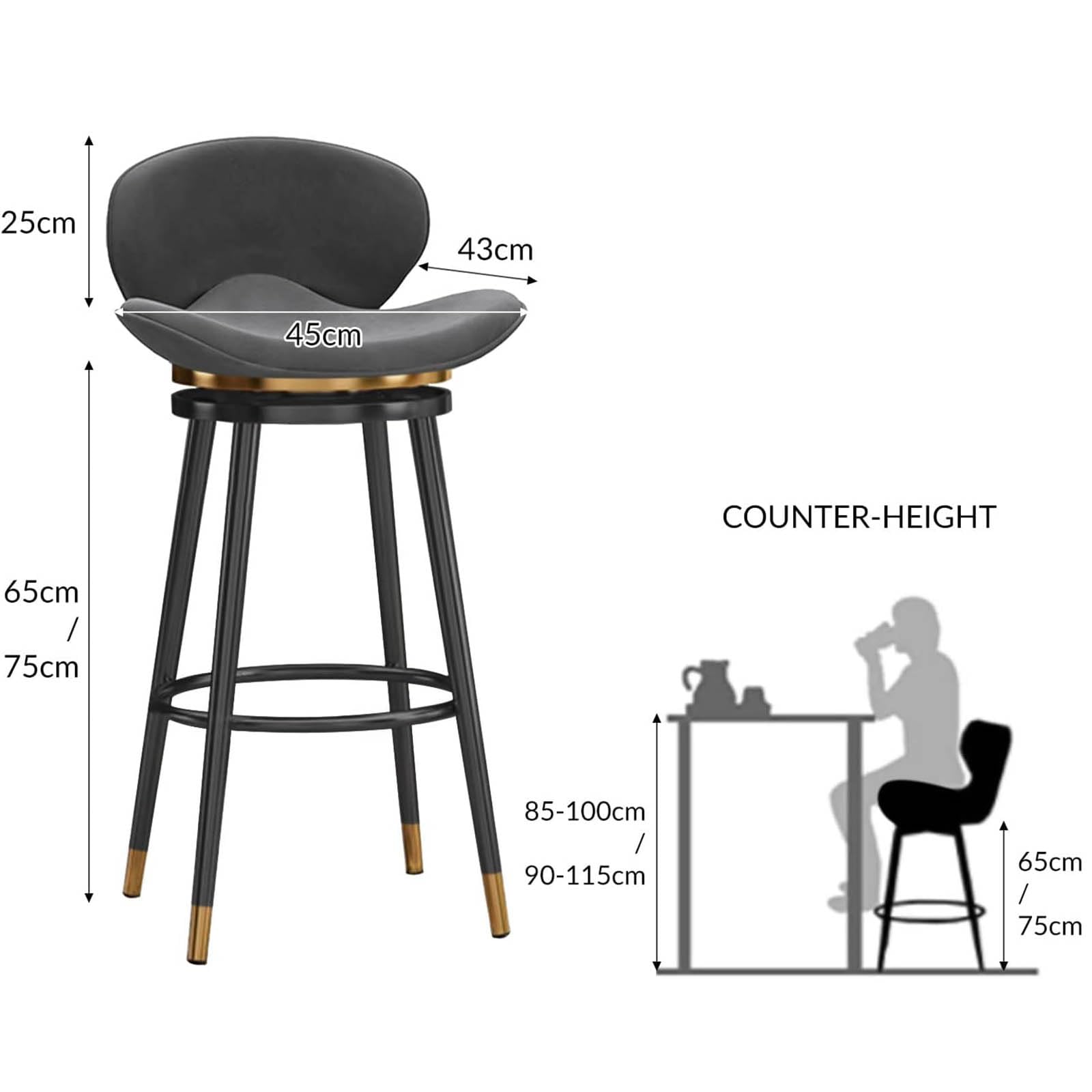 Leomix Sedia Da Bar In Velluto Con Schienale, Girevole 360° E Regolabile In Altezza (70-85 Cm), Poggiapiedi, Capacità 250 Kg, Per Cucina E Sala Da Pranzo - 5