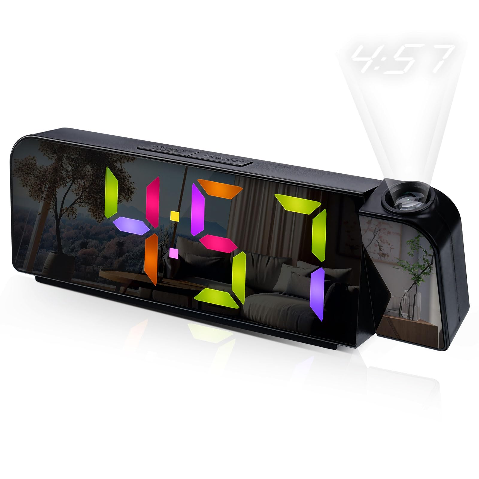 Projection Alarm Clock, Led Digital Alarm Clock with Projection on Ceiling with 180° Rotatable Projector USB Cable 3-Levels Bright Dimmer Temperature Date Snooze 12/24H for Bedroom (RGB)