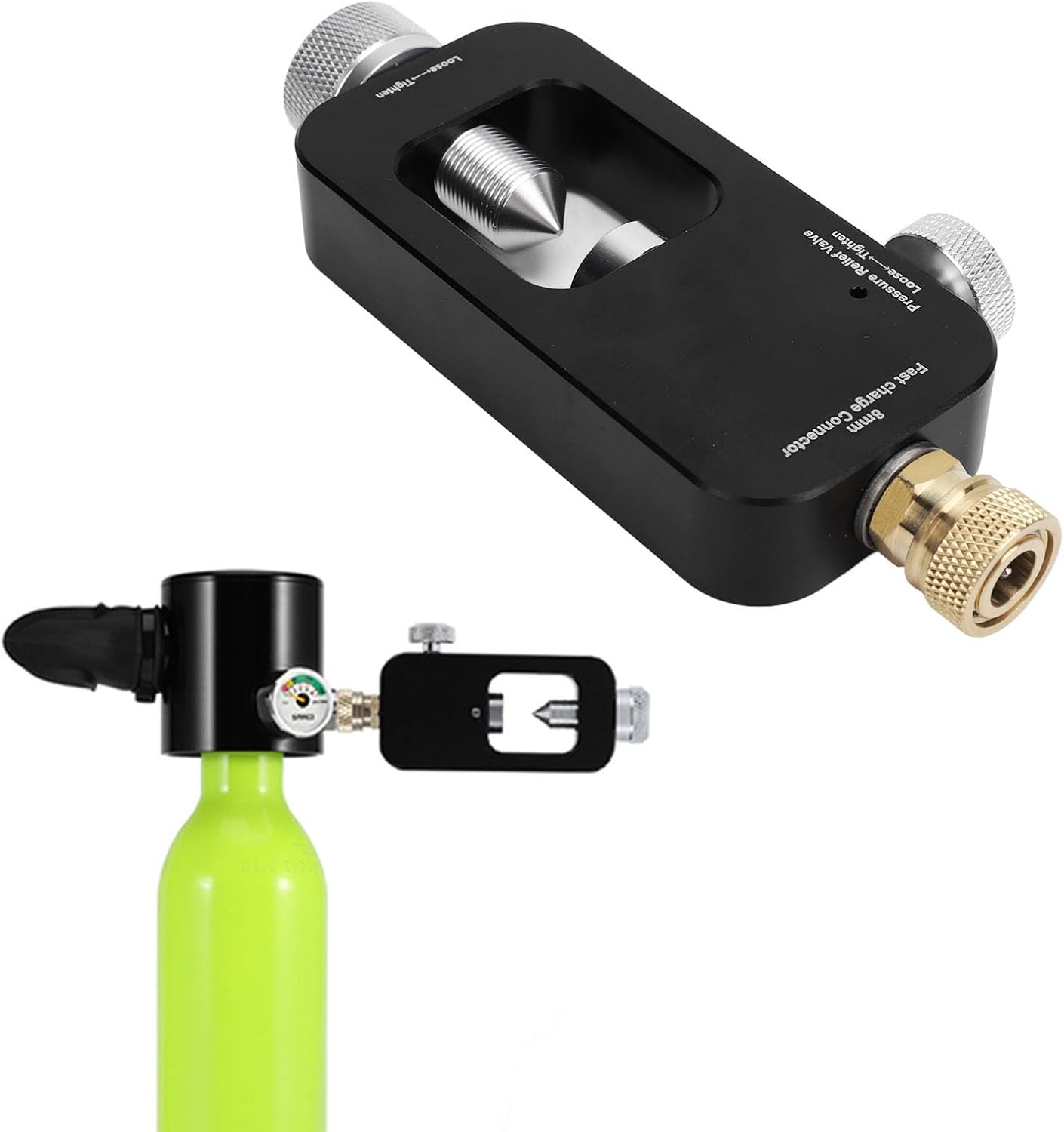 Scuba Tank Refill Adapter Diving Oxygen Cylinder Refill Adapter, 8mm Universal G5/8 Diving Tank Refill Adapter for Oxygen Transport, Made from Stainless Steel and Aluminium Alloy