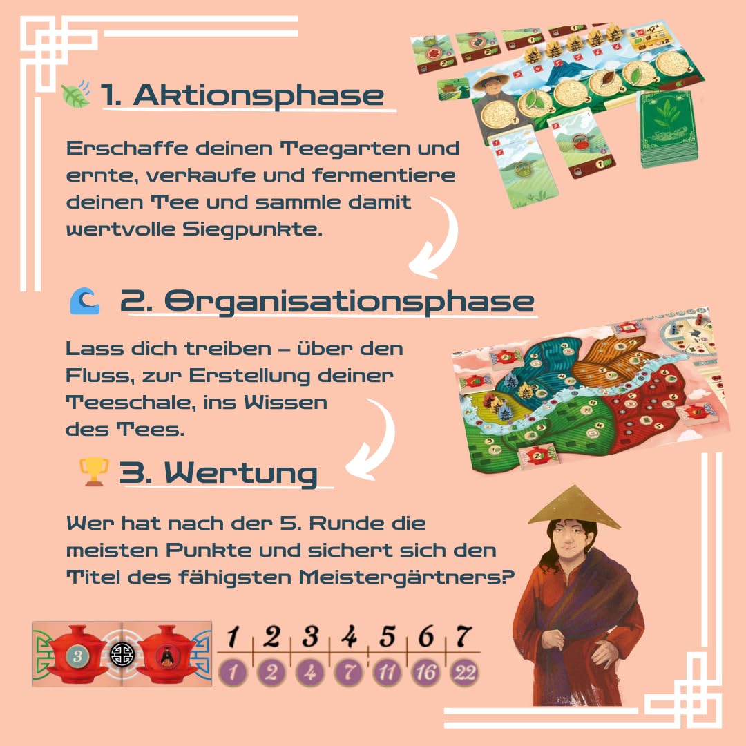 HUCH!, Tea Garden, Gesellschaftsspiele, Strategisches Teeanbau-Abenteuer, Erlebe die Faszination der Teeverarbeitung, Perfekt für Familienabende, Für 2-4 Spieler ab 12 Jahren