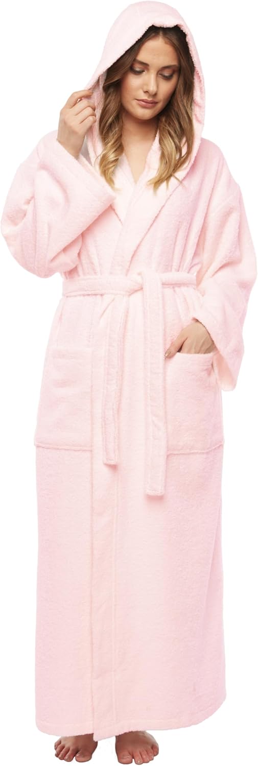 Arus Women's Hooded Classic Bathrobe Turkish Cotton Robe with Full Length Options - Image 4