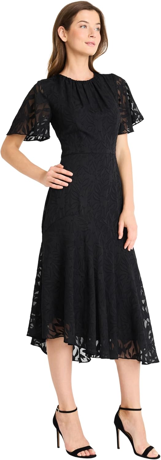 Maggy London Womens Flutter Sleeve Asymmetrical Midi Dress - Image 2