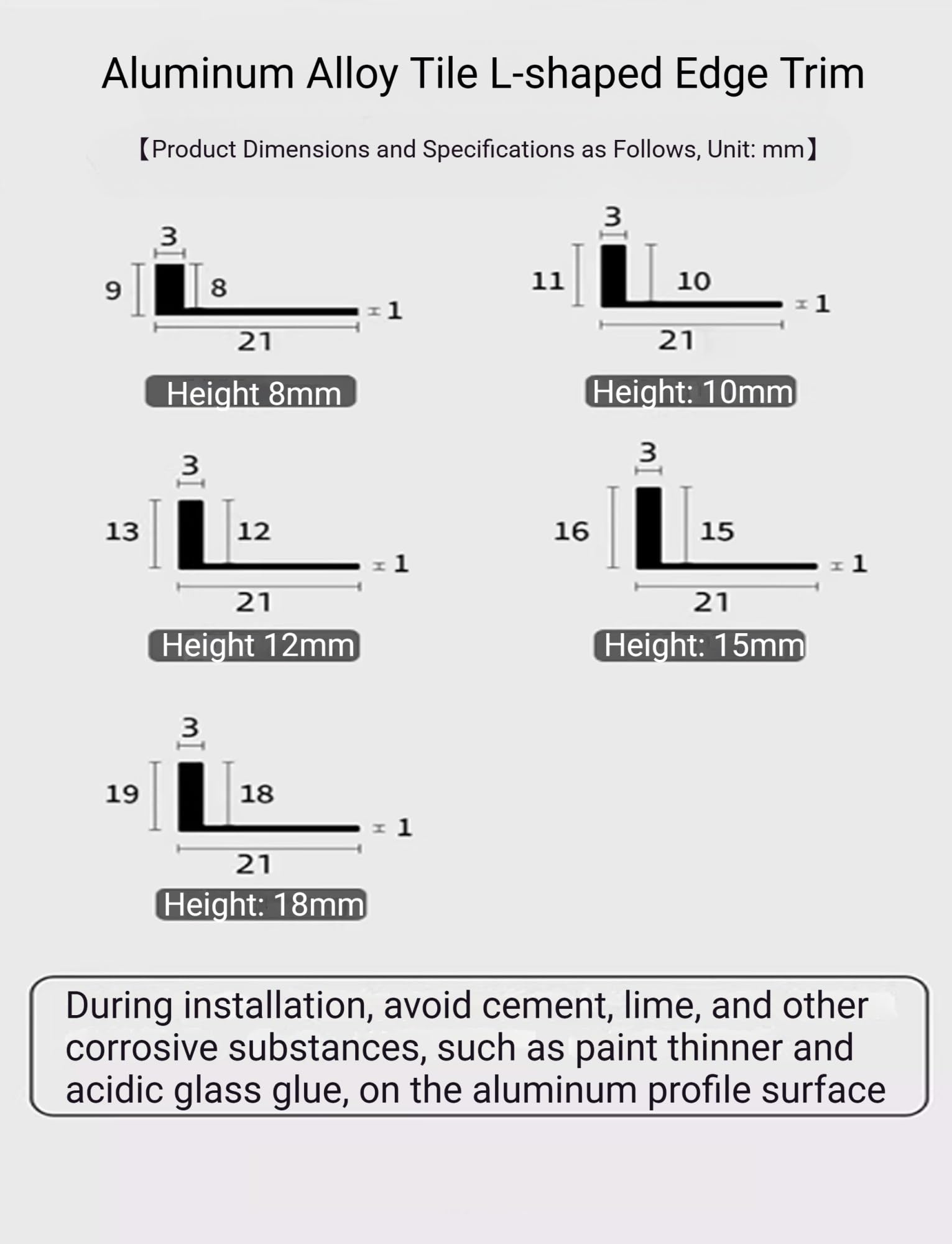 Aluminiowa listwa krawędziowa w kształcie litery L, osłona narożnika ściennego do zewnętrznych narożników i blatów, szerokość 12 mm