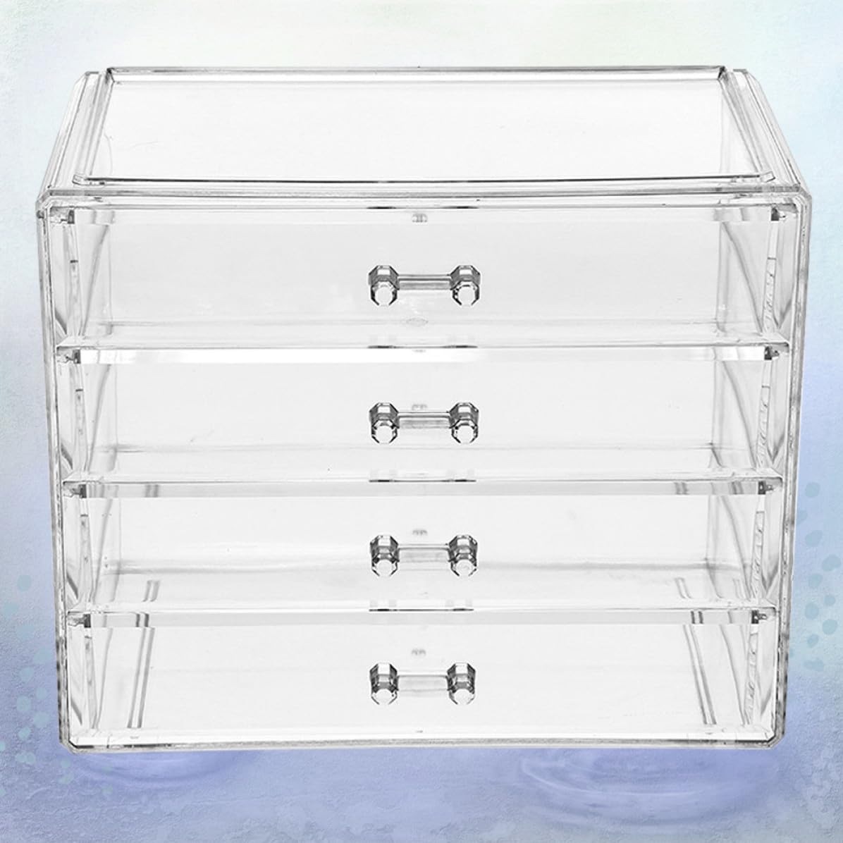 Caja de almacenamiento de maquillaje, organizador grande de cosméticos con cuatro cajones de acrílico con suficiente diseño de espacio de almacenamiento para uso doméstico para el cuidado de