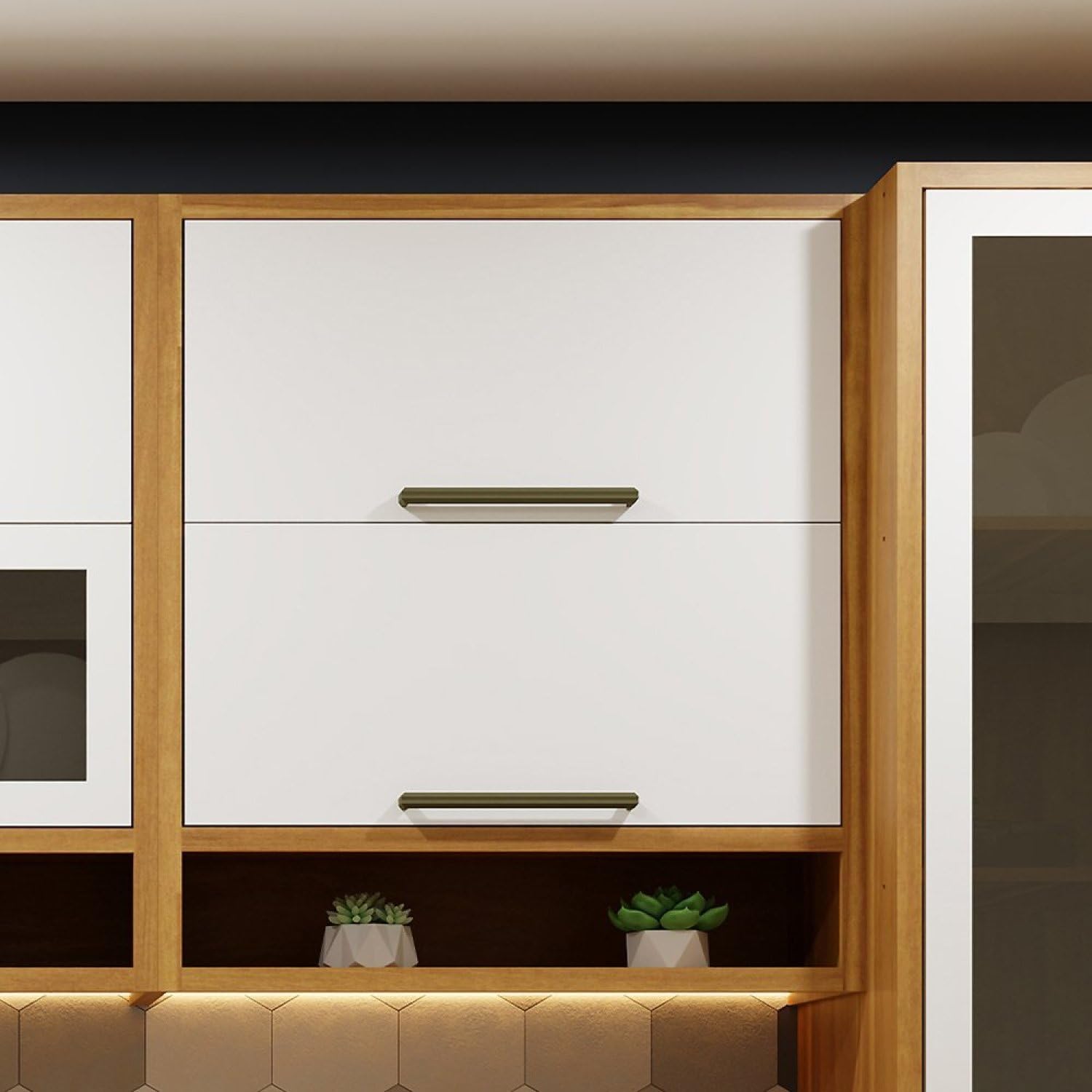 Armário Aéreo Cozinha Vicenza 80cm | 2 Portas Basculantes MDF - Amêndoa/Branco
