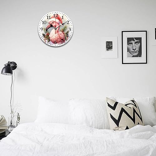 Miniatura 4 de Relojes de pared de 10 pulgadas, sombrero de Navidad, flamenco, reloj colgante de madera, silencioso, sin tictac, números arábigos, estilo país,