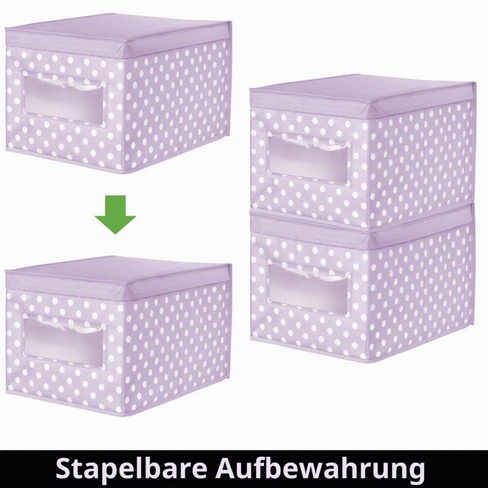 mDesign 6er-Set Aufbewahrungsbox aus Stoff – stapelbare Stoffbox zur Ablage von Kleidung oder Schuhen und als Schrankbox – Aufbewahrungskiste mit Deckel und Sichtfenster – violett