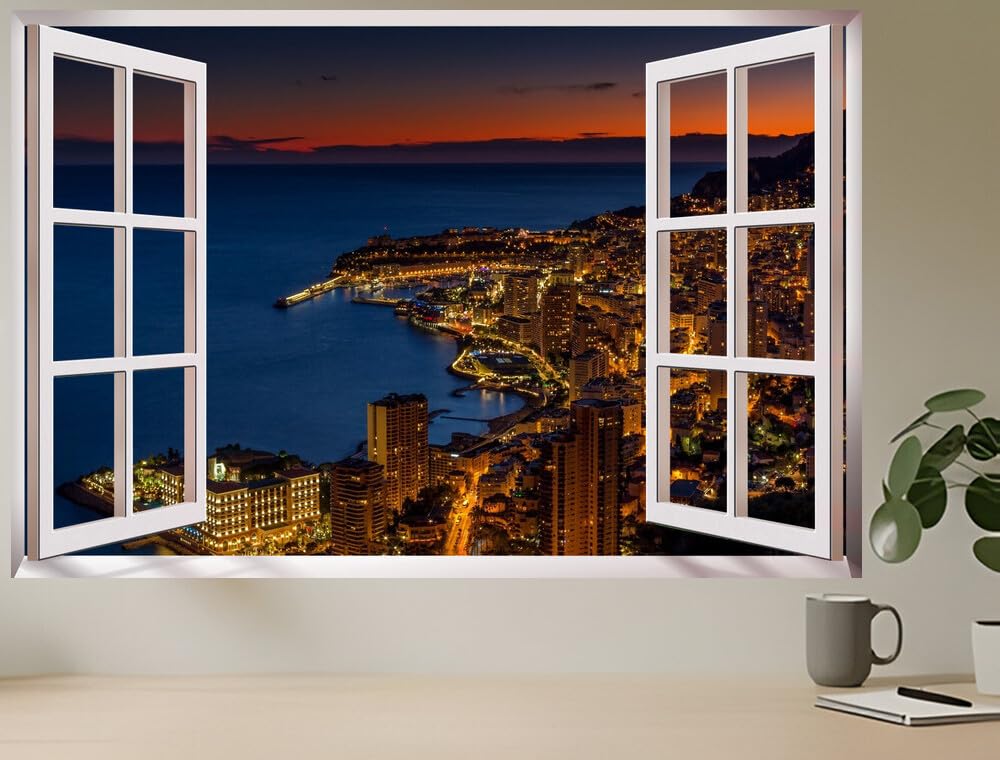 JVERF - JZZC07717 Monaco Monte Carlo Houses Skyscrapers Saint Roman| Self-Adhesive Open Window Wall Sticker