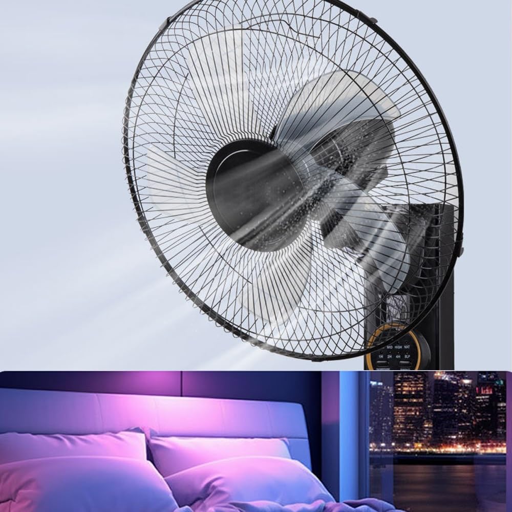 Ventilateur mural solaire 40 cm, silencieux et oscillant, avec télécommande, 3 vitesses, minuterie, 5 pales, inclinaison réglable, for maison, chambre, bureau, salon, garage