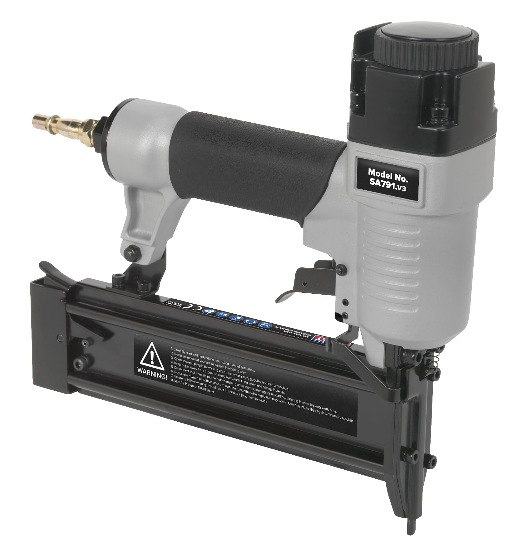 Sealey SA791 Air Nail Gun, 15mm-50mm Capacity, 286mm x 273mm x 76mm