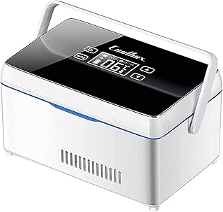 Przenośna lodówka z izolacją chłodząca 2-8?, lodówka mini do leków, przenośna chłodziarka elektryczna przenośna pudełko podróżne, USB medyczna chłodząca podróżna mała lodówka, wyświetlacz LED do domu, samochodu (2 * bateria)