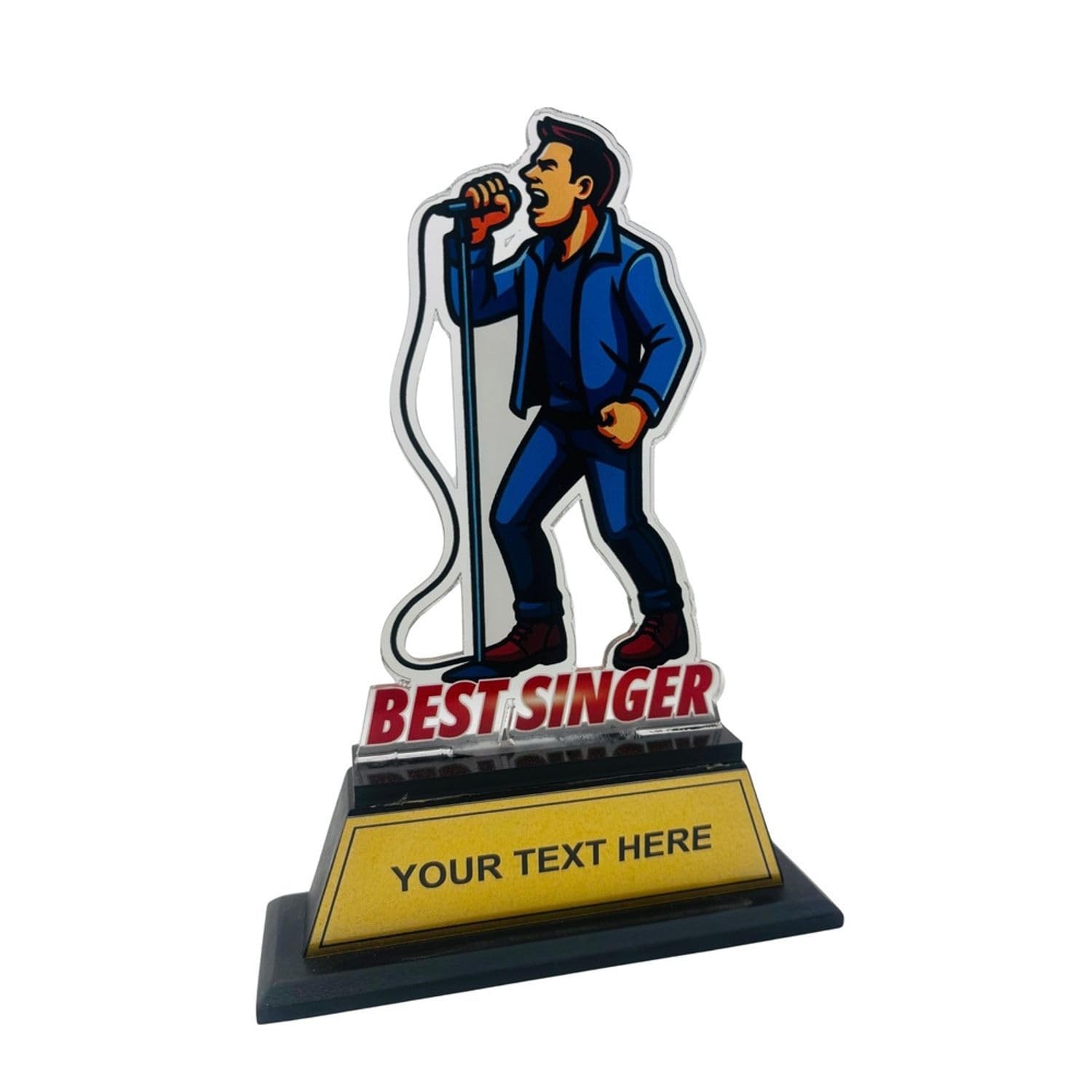 Best Singer Trophy for Men | Acrylic Singing Award Trophy | Custom Music Award with Wooden Base | UV Printed Glossy Finish (8 x 6 Inches)-picture-12